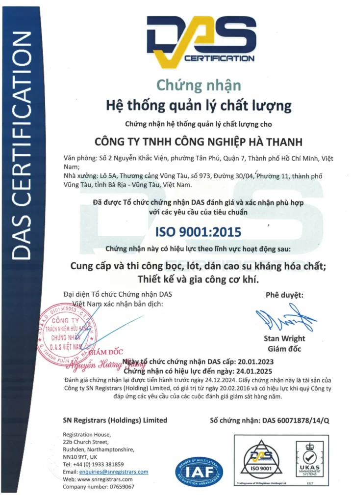 Công Ty Tnhh Công Nghiệp Hà Thanh Đạt Chứng Nhận Hệ Thống Quản Lý Chất Lượng Iso 9001:2015